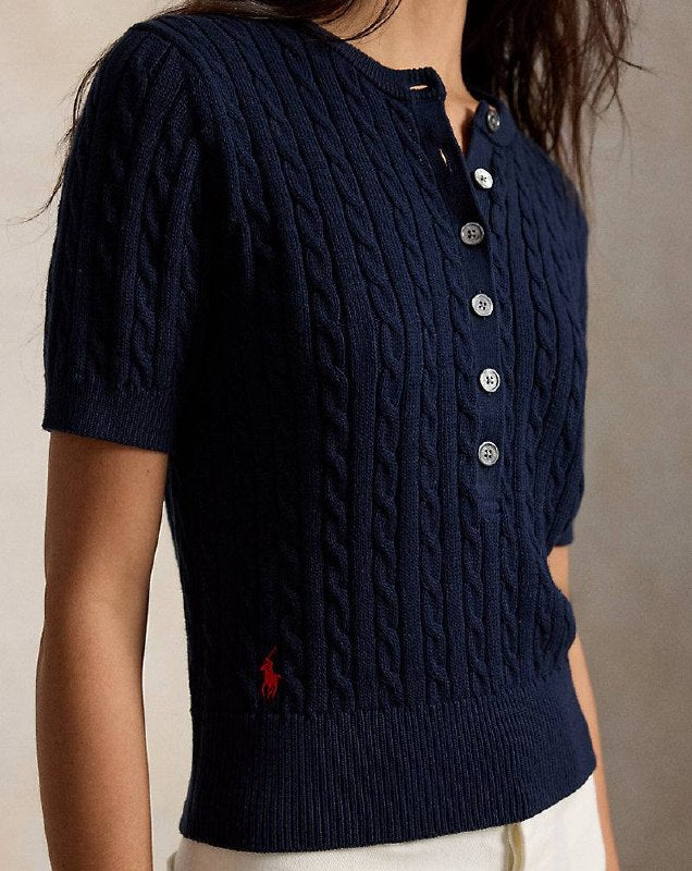 RL: Mini-Cable Short-Sleeve Henley Jumper