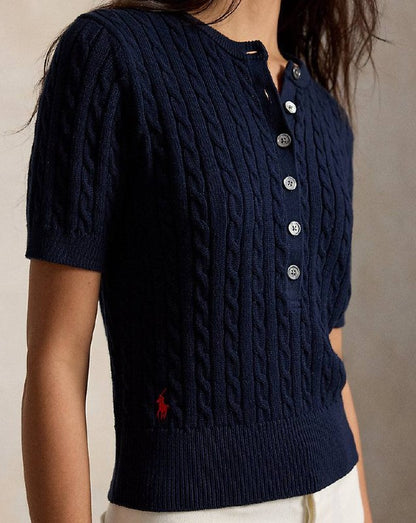 RL: Mini-Cable Short-Sleeve Henley Jumper