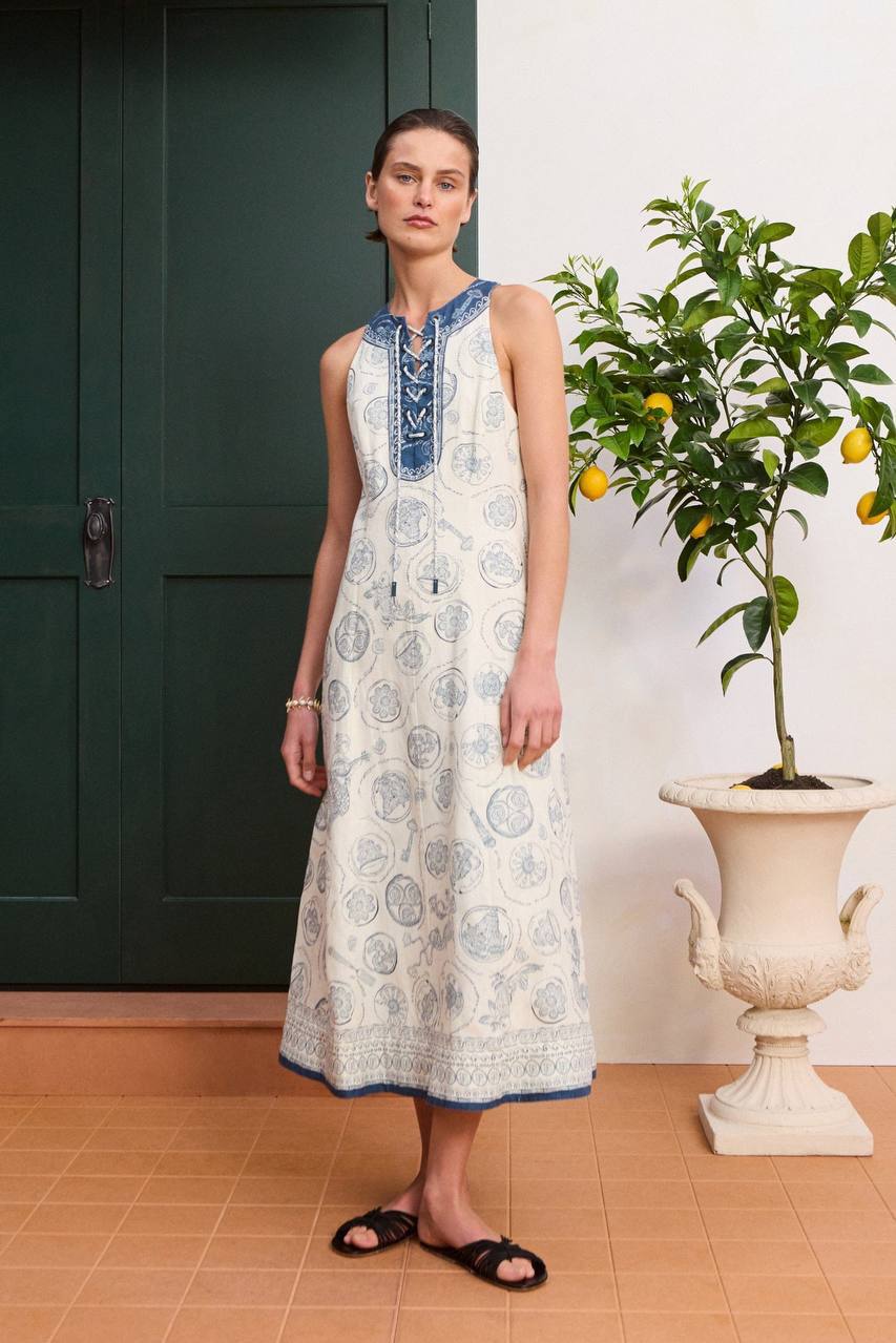 ALM Lucky Lace-Up Linen Midi Dress