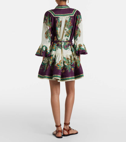 ALM002 Plum/Green Paisley Linen Shirtdress Mini Dress | Midi Dress