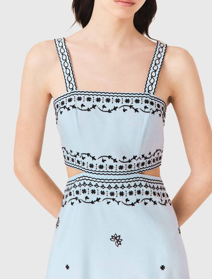 MJ Embroidered Linen Blend Cut Out Maxi Dress