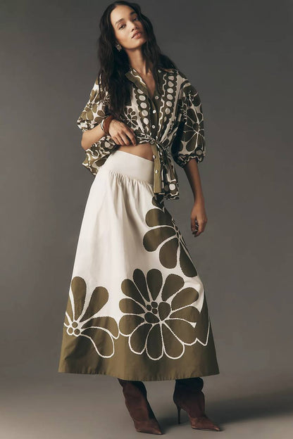 FR Palermo Botanical Cotton Midi Skirt