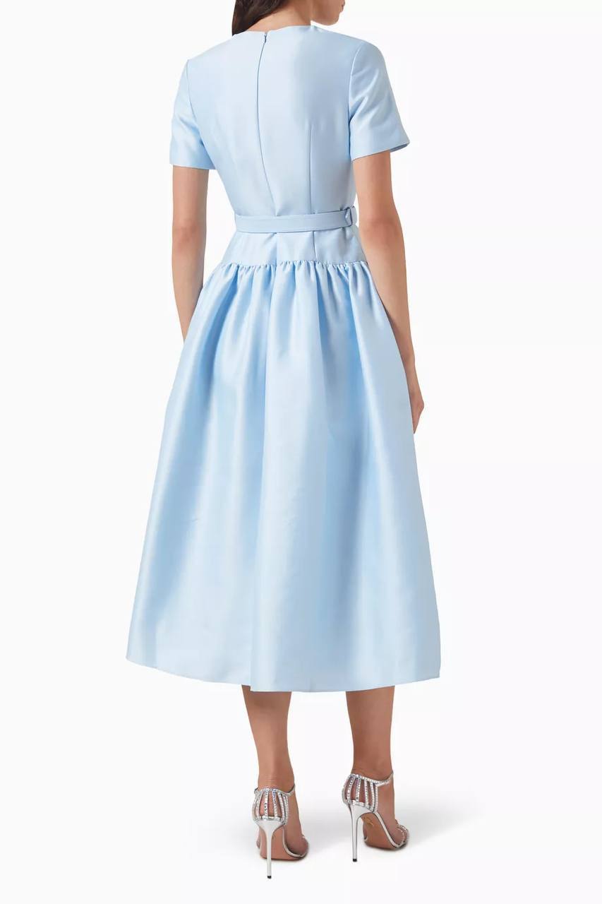 SP Blue Button Front Taffeta Midi Dress