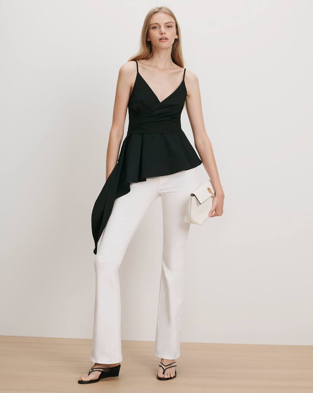 VB Solange Wrap Cotton Peplum Asymmetric Top