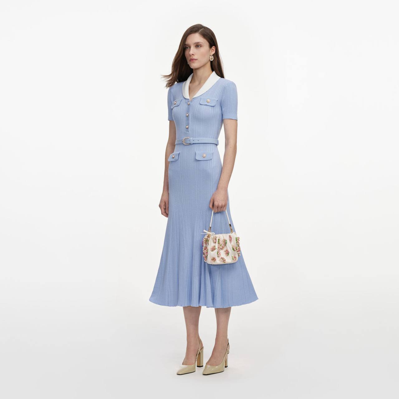 SP Blue Ribbed Knit Midi Dress