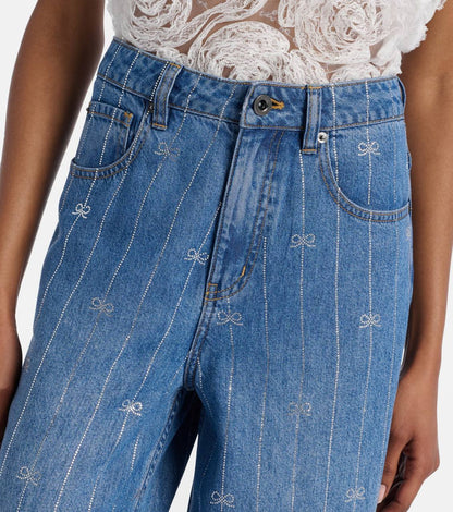 SP Wide-leg Bow Embellished Jeans in Lyocell Denim