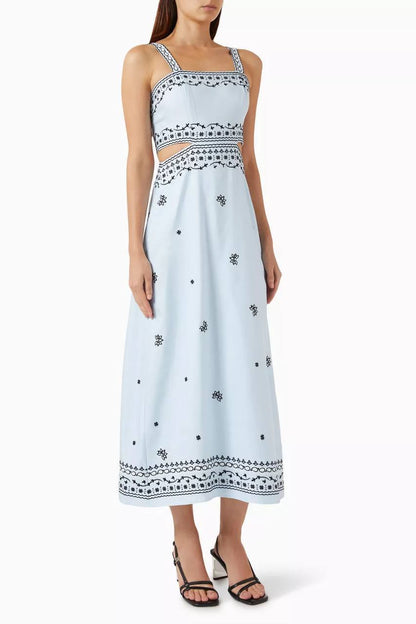 MJ Embroidered Linen Blend Cut Out Maxi Dress