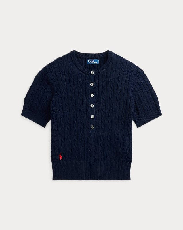 RL: Mini-Cable Short-Sleeve Henley Jumper