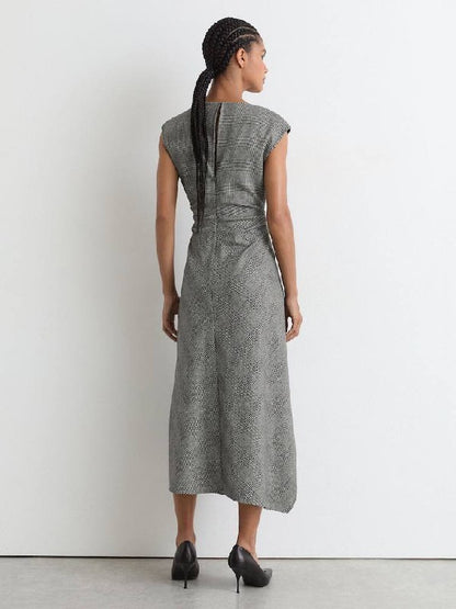 RS Grey Clara Wool-Blend Check Tailored Midi Dress