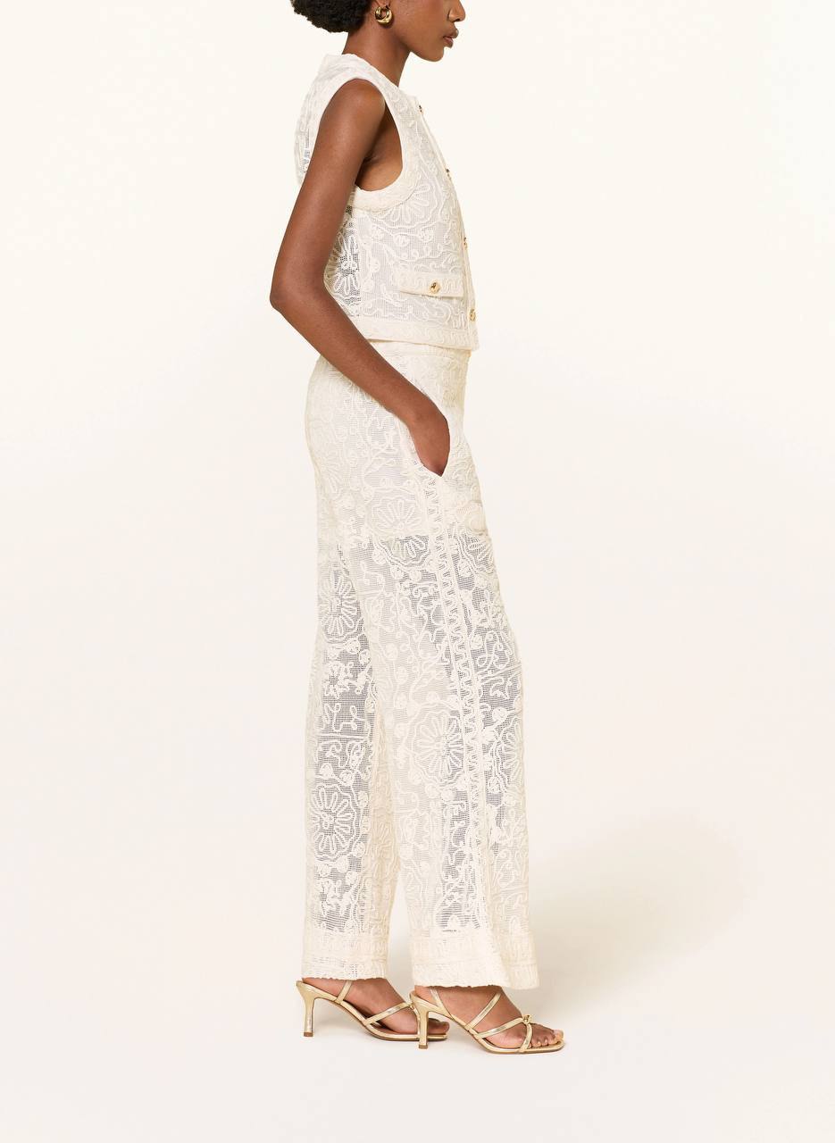 MJ Laros Guipure Lace Sleeveless Jacket Vest Top | Paros Trousers Pant | Cotton Set