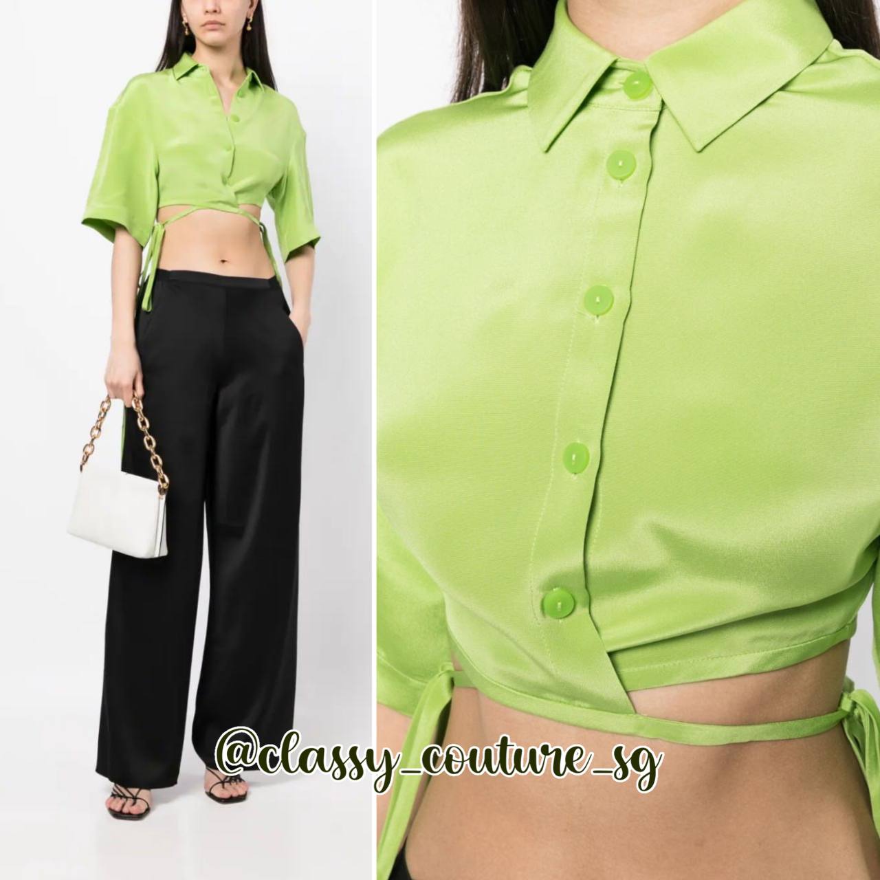 CE Silk Loophole Tie Skirt midi | Short & Long Sleeve Crop Tie Shirt | Set