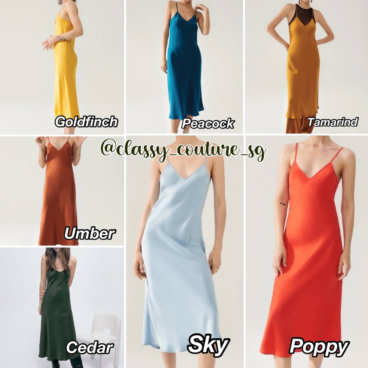 (PART 1/2) SL 90s Slip Midi Dress Solid Colours: Poppy, Peacock, Sky, Tamarind, Cedar, Goldfinch, Umber