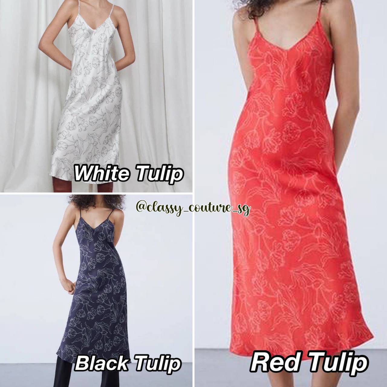 SL 90s Slip Midi Dress Tulip: White | Black | Red