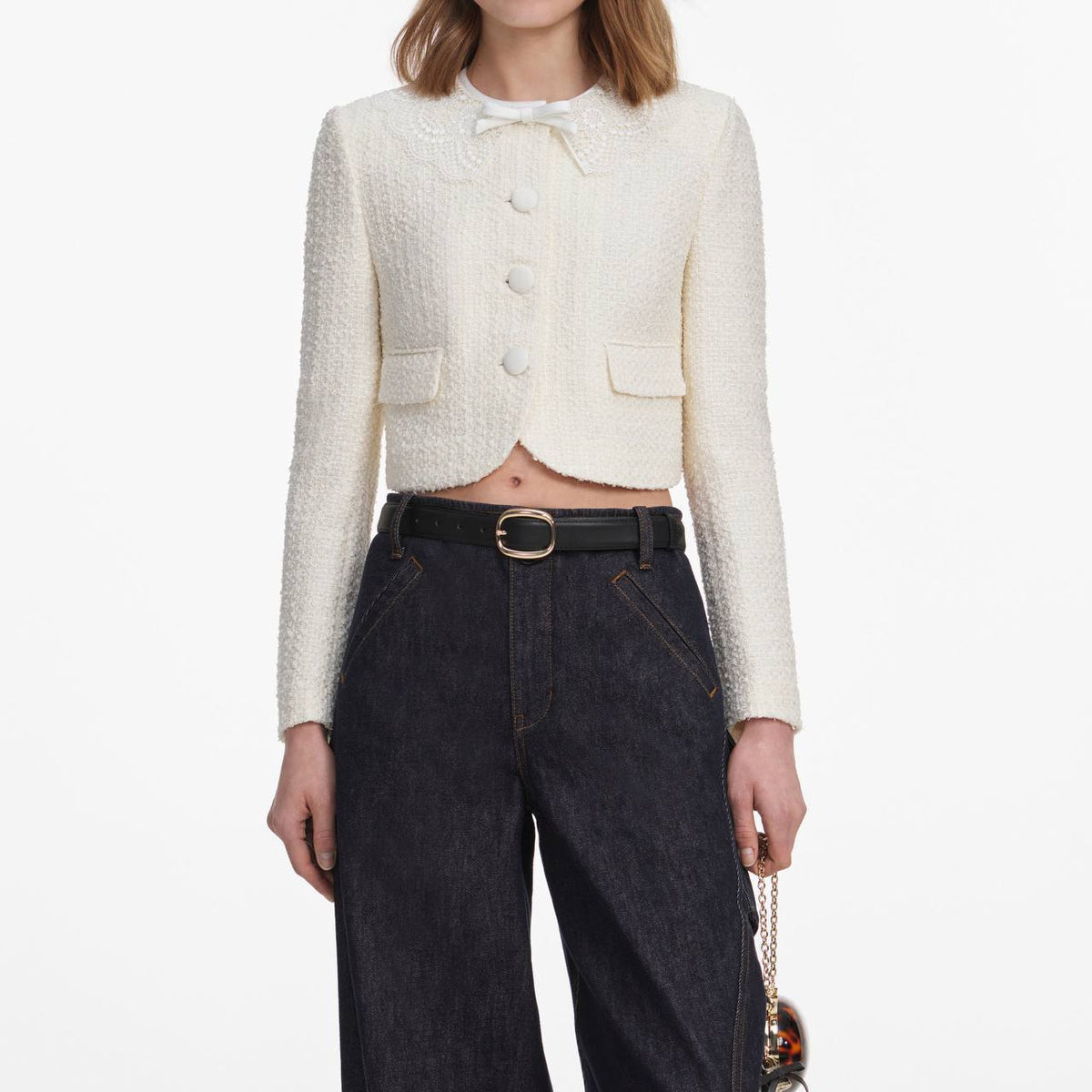 Cream Boucle Lace Collar Jacket | Mini Skirt - Image 5