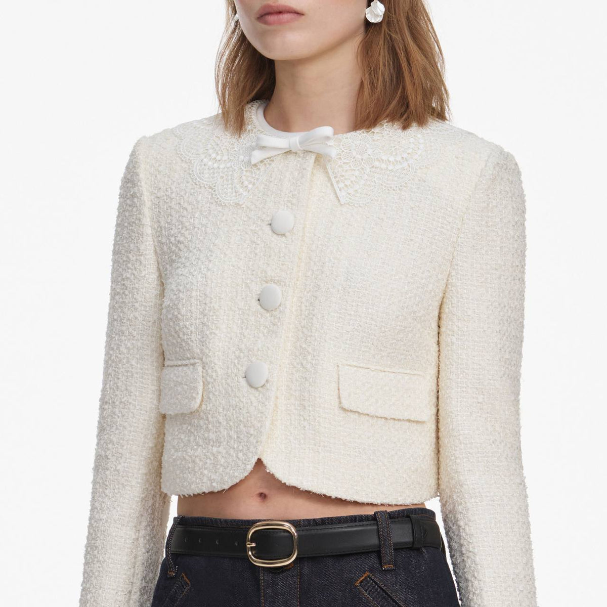 Cream Boucle Lace Collar Jacket | Mini Skirt - Image 6
