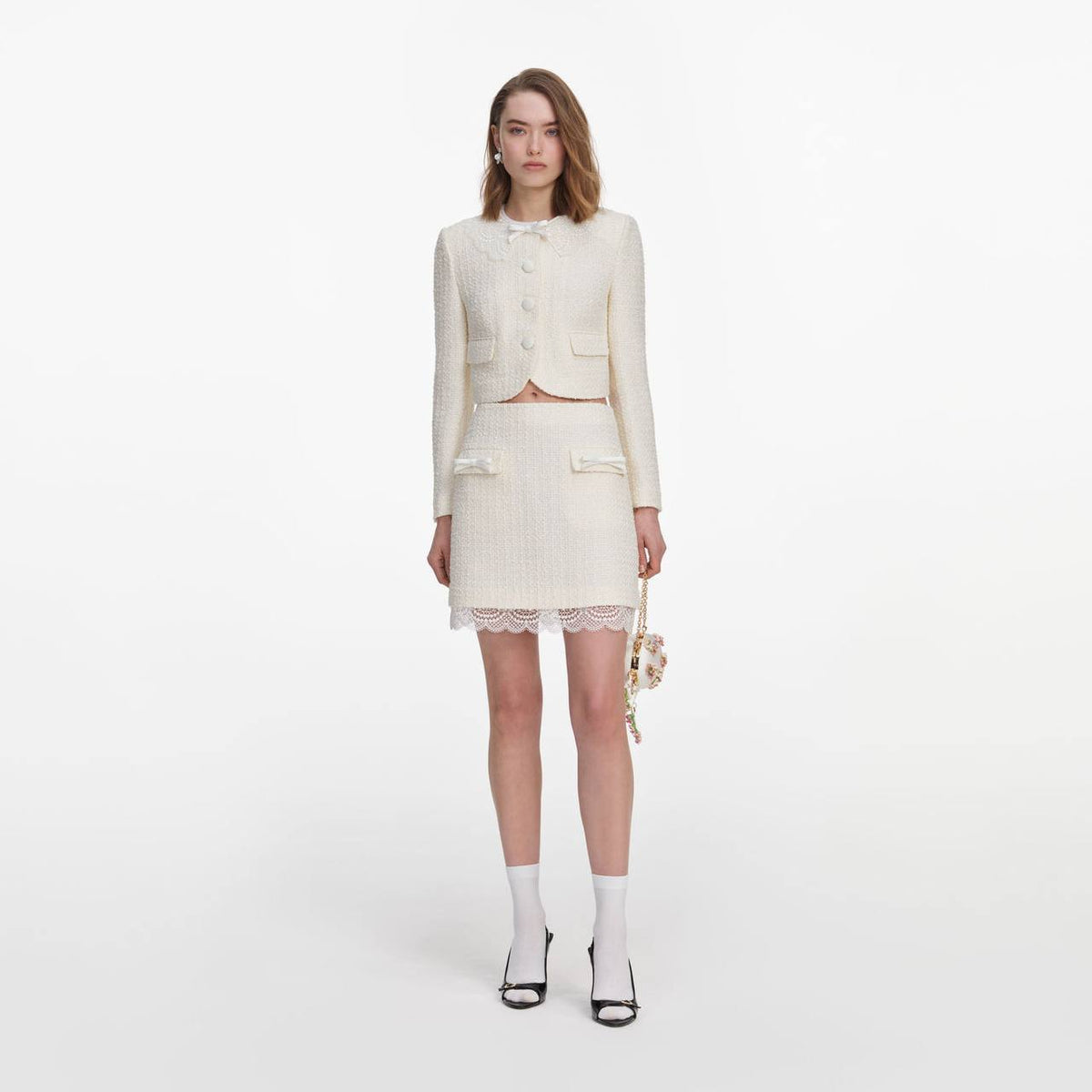 Cream Boucle Lace Collar Jacket | Mini Skirt - Image 7