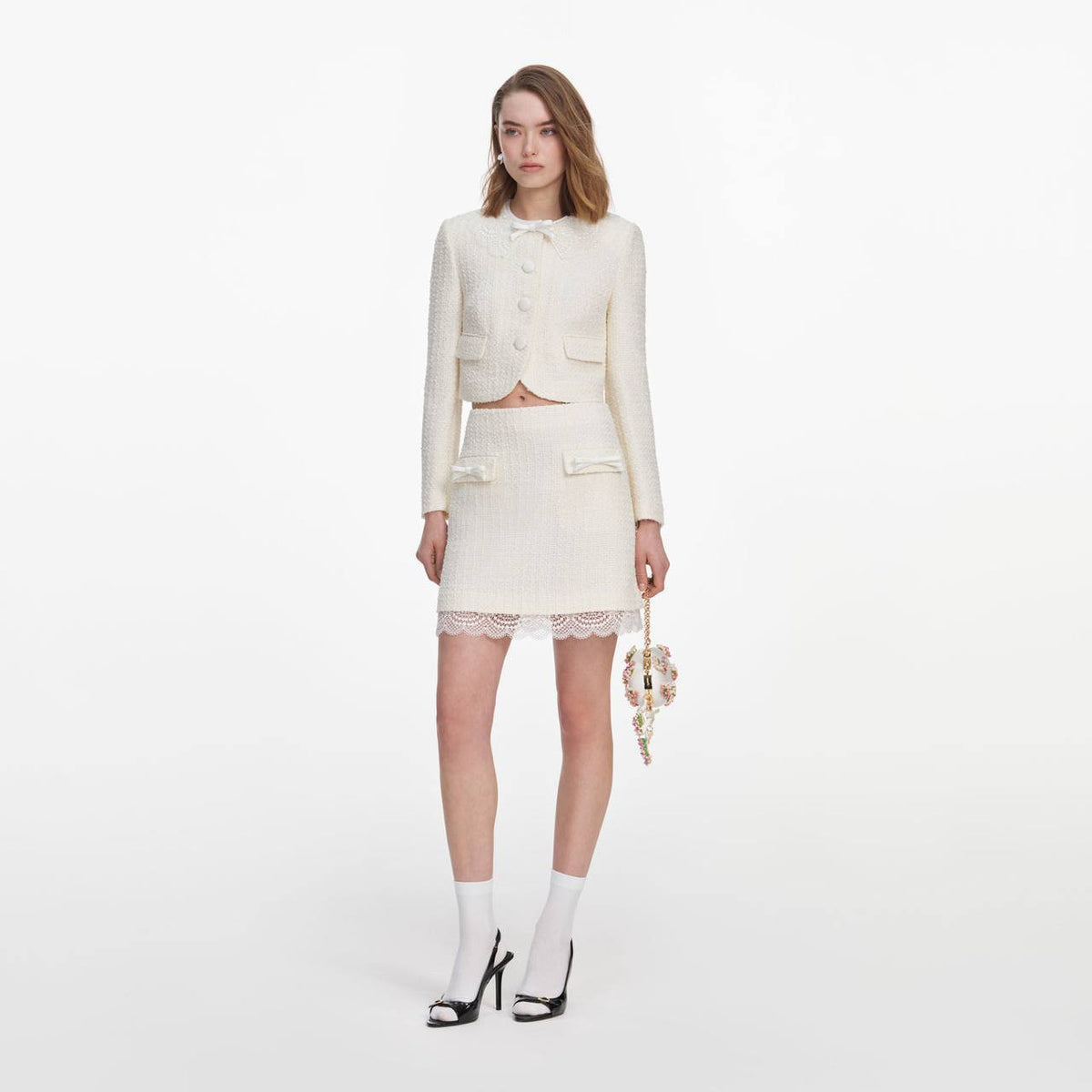 Cream Boucle Lace Collar Jacket | Mini Skirt - Image 8