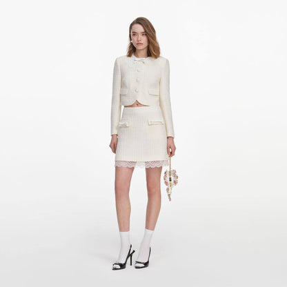 Cream Boucle Lace Collar Jacket | Mini Skirt - Image 8
