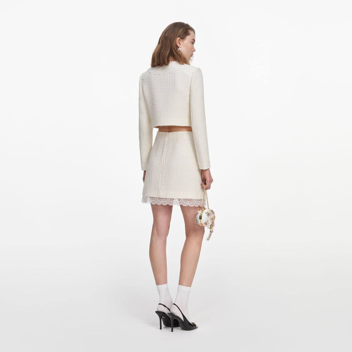 Cream Boucle Lace Collar Jacket | Mini Skirt - Image 9