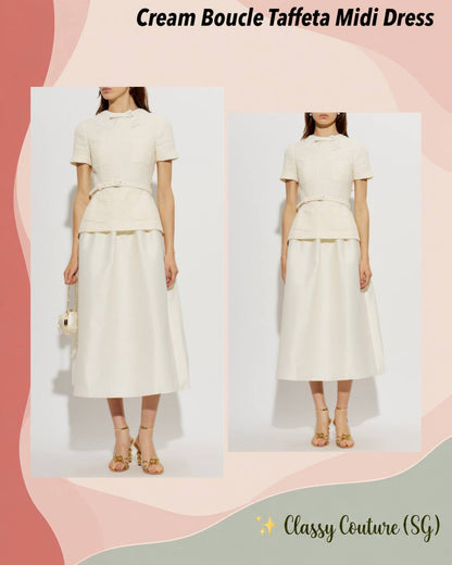 Cream Boucle Taffeta Midi Dress - Image 1