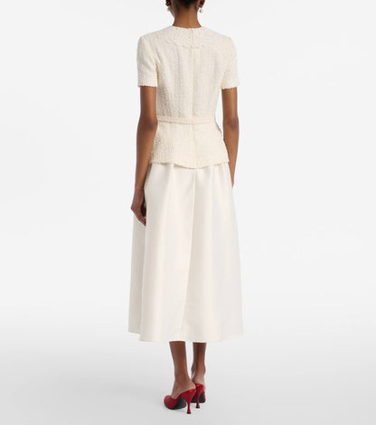 Cream Boucle Taffeta Midi Dress - Image 10