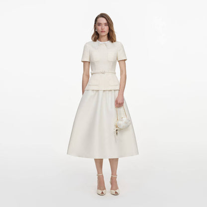 Cream Boucle Taffeta Midi Dress - Image 2