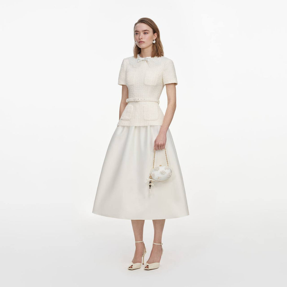 Cream Boucle Taffeta Midi Dress - Image 3