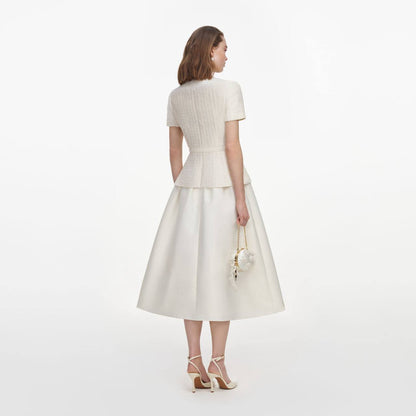 Cream Boucle Taffeta Midi Dress - Image 4