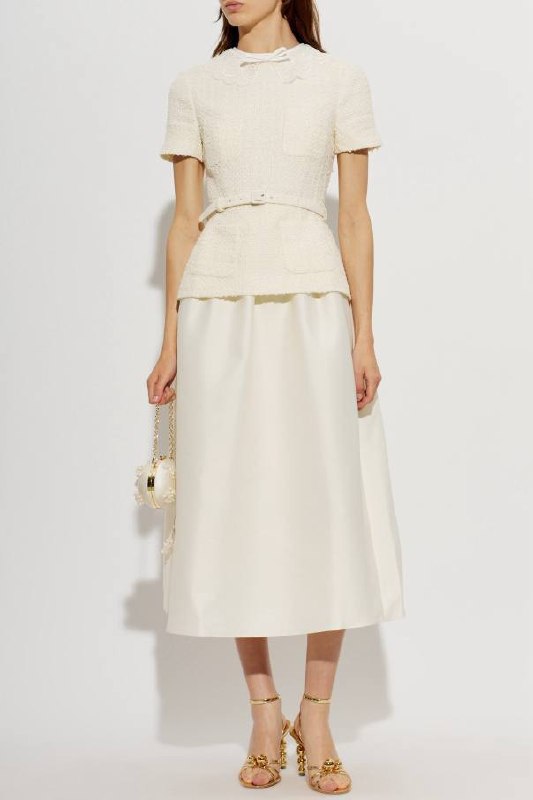 Cream Boucle Taffeta Midi Dress - Image 5