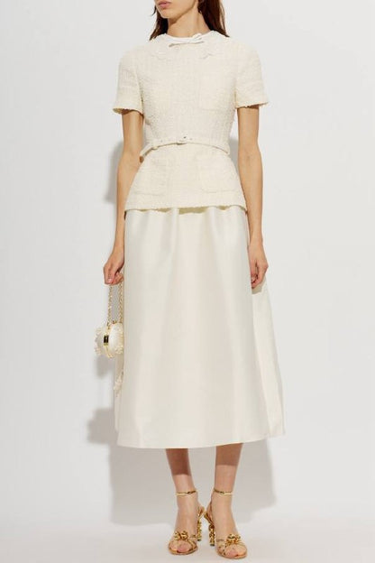 Cream Boucle Taffeta Midi Dress - Image 5