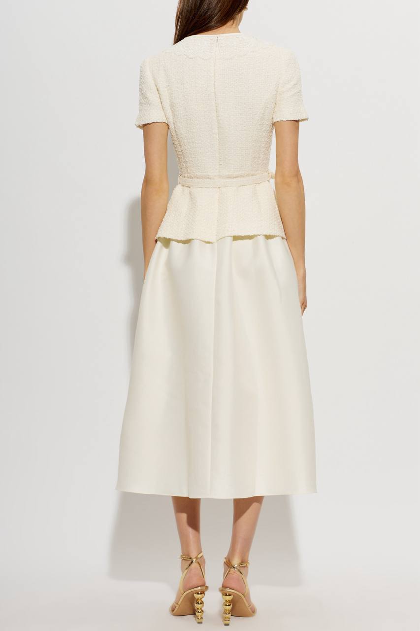 Cream Boucle Taffeta Midi Dress - Image 6