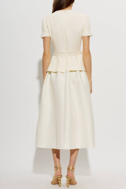 Cream Boucle Taffeta Midi Dress - Image 6