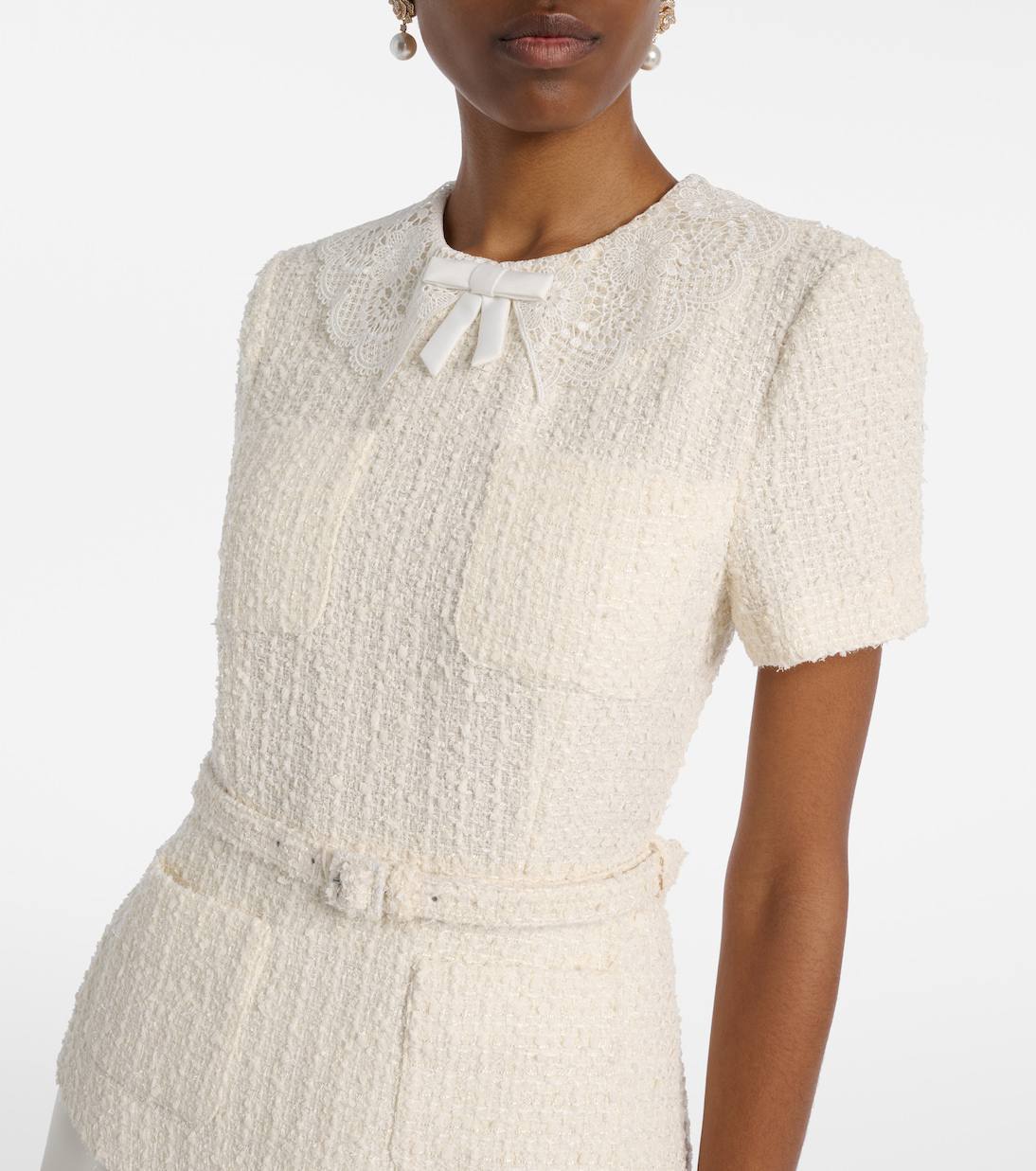 Cream Boucle Taffeta Midi Dress - Image 8