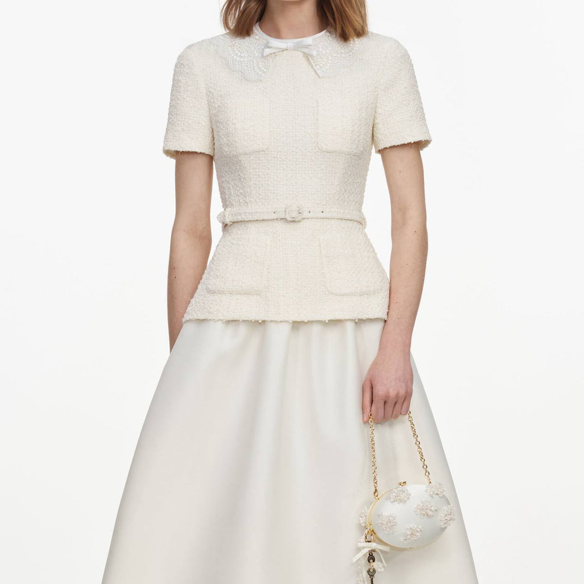 Cream Boucle Taffeta Midi Dress - Image 9