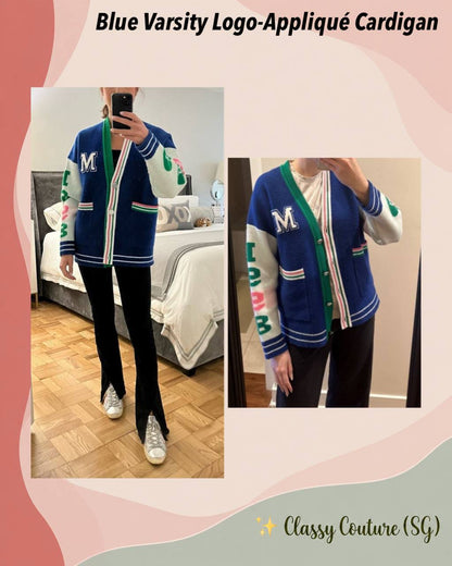 Blue Varsity Logo-Appliqué Cardigan