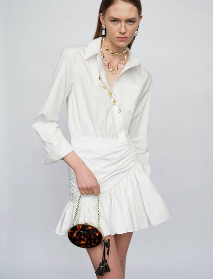 SP White Cotton Gathered Mini Dress