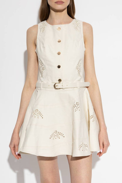 SP Cream Broderie Denim Sleeveless Mini Dress