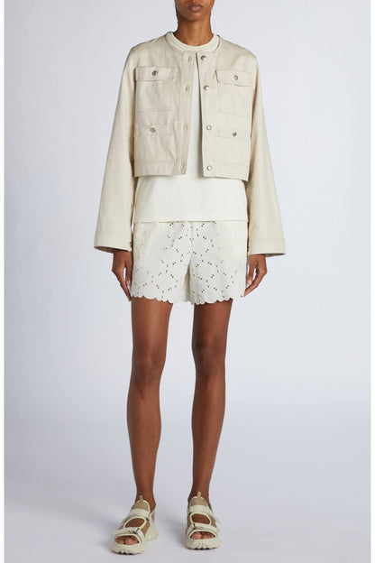 MC Chatel Button Sleeve Cotton-linen Crop Jacket