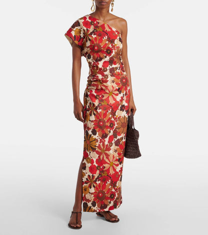 STL Belleto One-shoulder Cropped Shirt Top | Gathered Midi Skirt | Linen Set