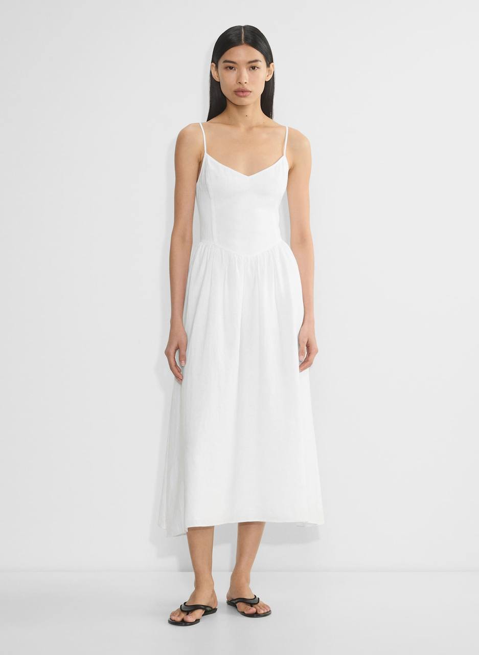 ARZ Influence Linen Midi Dress in White