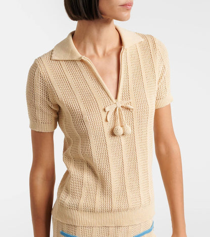 VL Pointelle Knit Cotton Polo Shirt