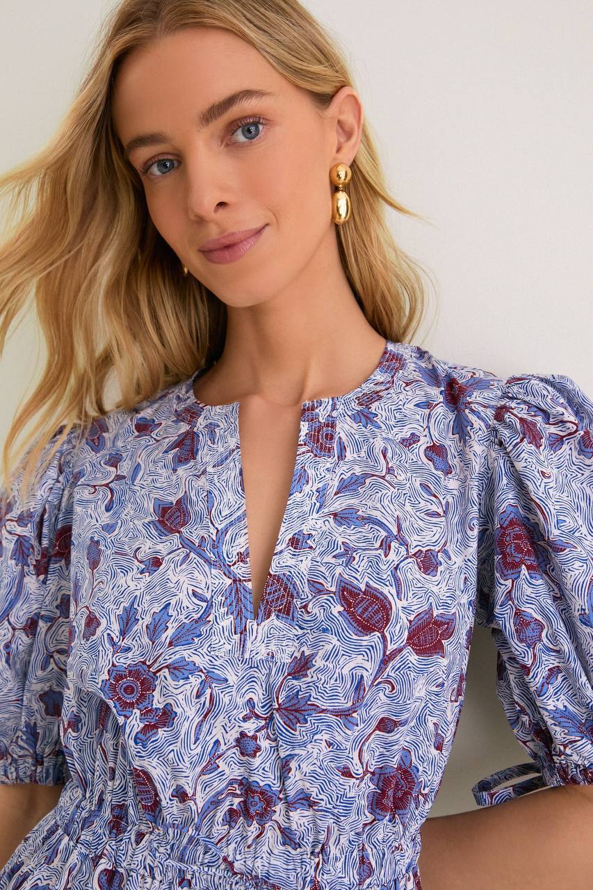 UJ Adriana Puff Sleeve Cotton Poplin Midi Dress