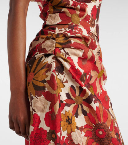 STL Belleto One-shoulder Cropped Shirt Top | Gathered Midi Skirt | Linen Set