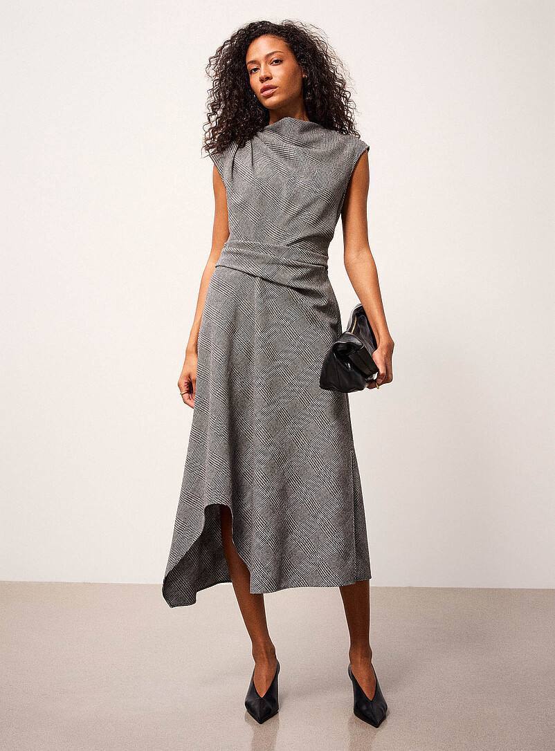 RS Grey Clara Wool-Blend Check Tailored Midi Dress