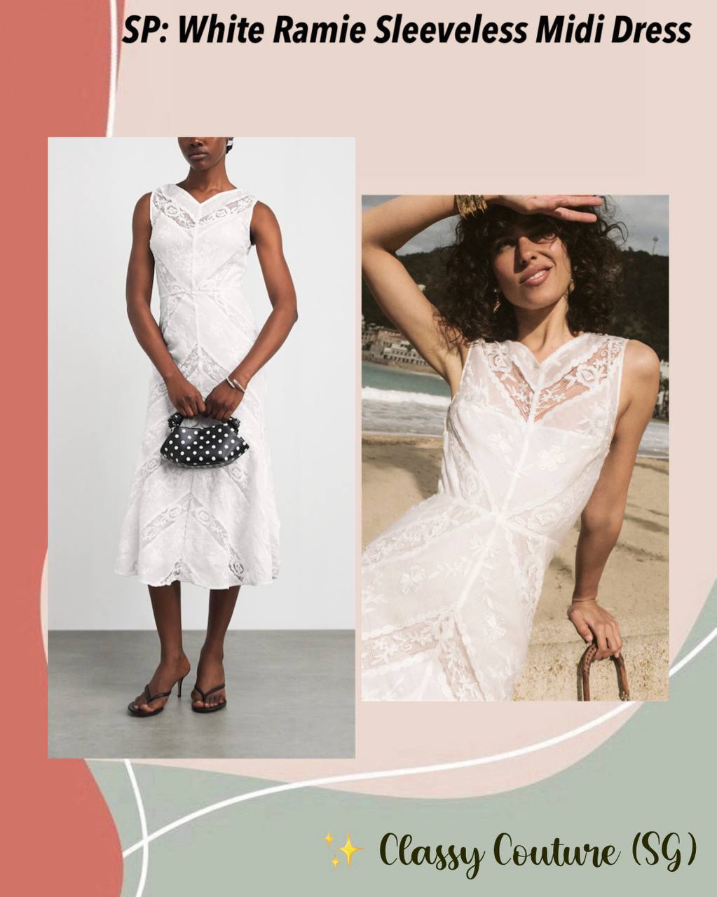 SP White Ramie Sleeveless Midi Dress