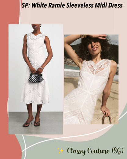 SP White Ramie Sleeveless Midi Dress