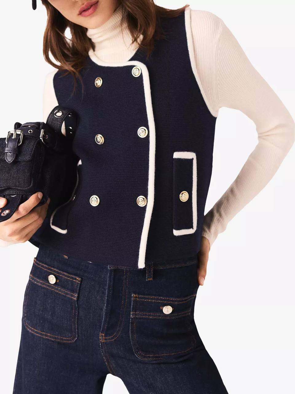 MJ Sleeveless Double-Breasted Wool-Blend Top