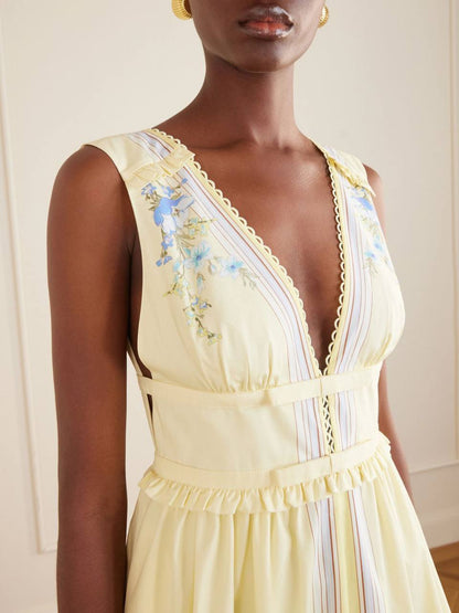 SP Yellow Bow V-neck Dress in Cotton