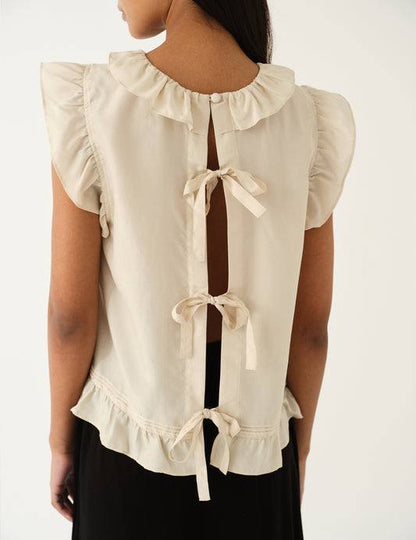 Darling Ruffle Flutter-sleeve Tie Back Top