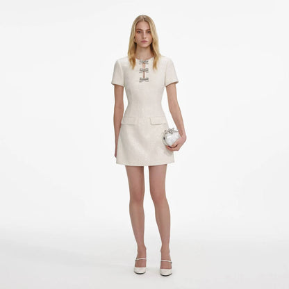 SP Cream Boucle Bow Embellished Mini Dress